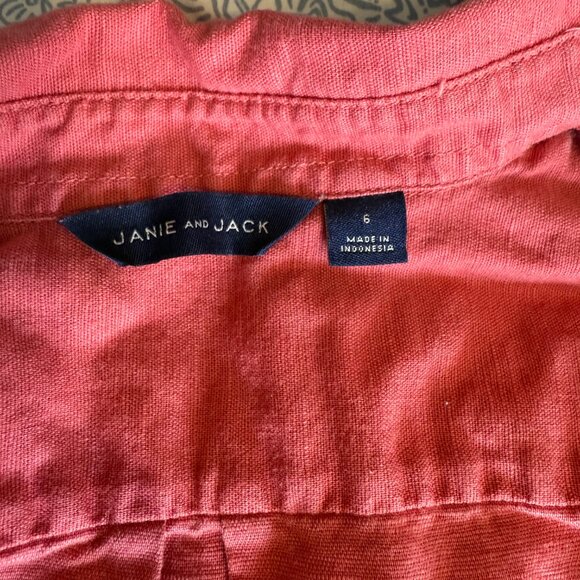 Janie And Jack Boys Size 6 Light Red Long Sleeve Button Down Linen/Cotton - Picture 3 of 4